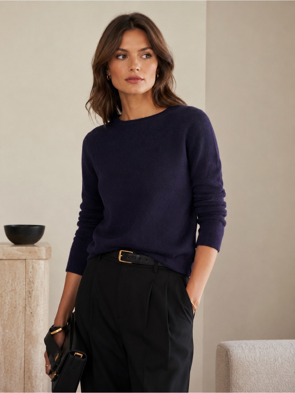Ply Cashmere 100% Pure Cashmere Knit Sweater Women’s M Navy